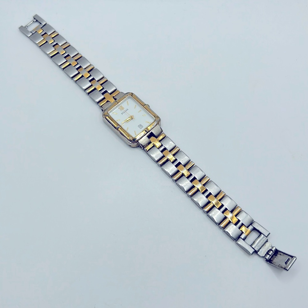 Working! Vintage Pulsar 2 Tone Rectangular Face Unisex Minimalist Watch